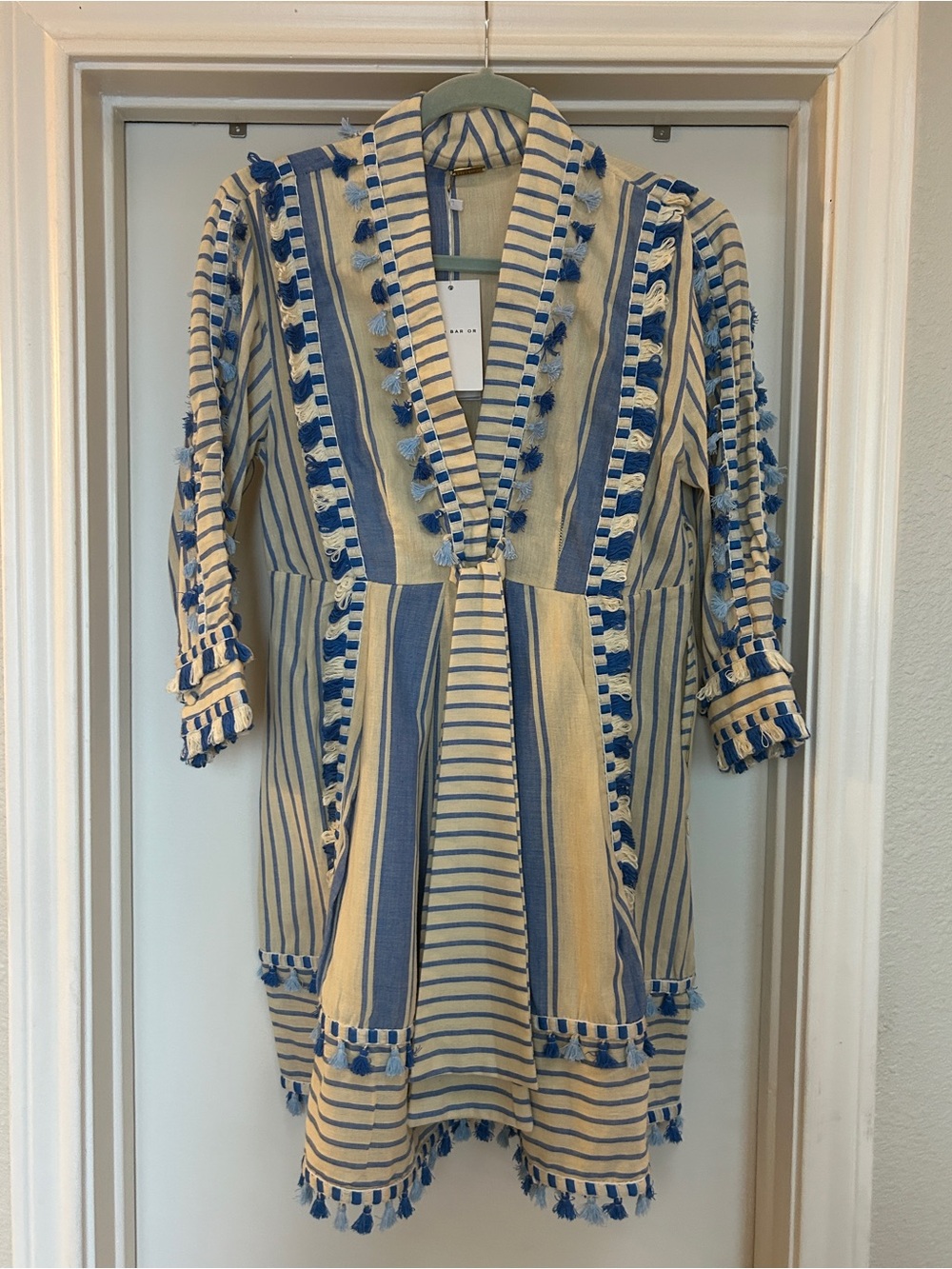 Dodo Bar Or Blue and Cream Striped Tassel Dress